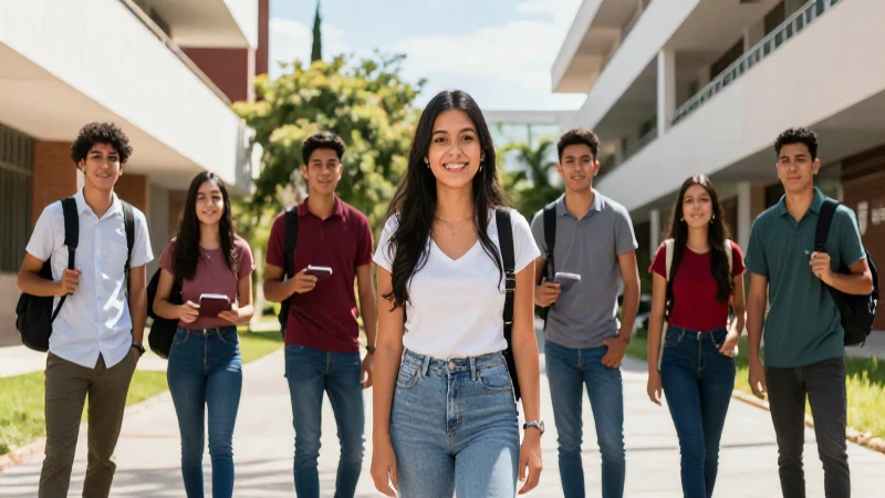 Jóvenes mexicanos en campus vibrante y moderno