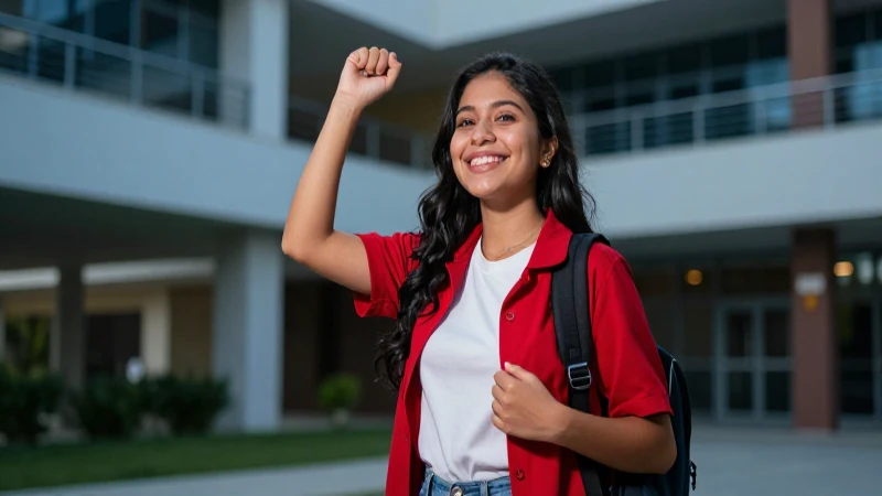 Estudiante mexicano celebra éxito académico en campus vibrante