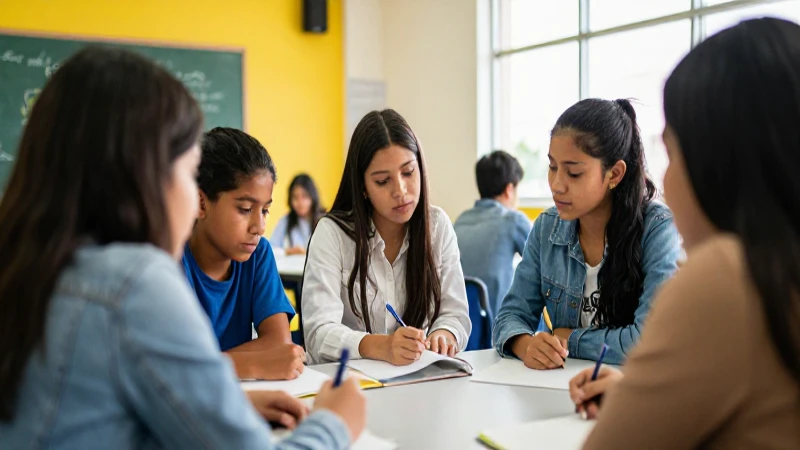 Estudiantes mexicanos colaborando en un aula moderna