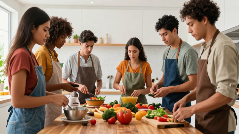 Clase de cocina con amigos en un taller moderno