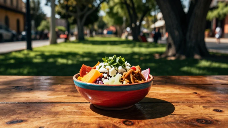 Comida callejera mexicana vibrante bajo el sol