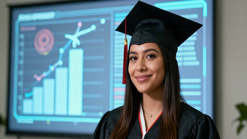 Graduada mexicana motivada con logro académico vibrante