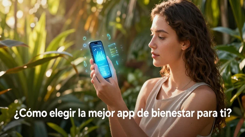 Mujer relajada sostiene celular mostrando salud