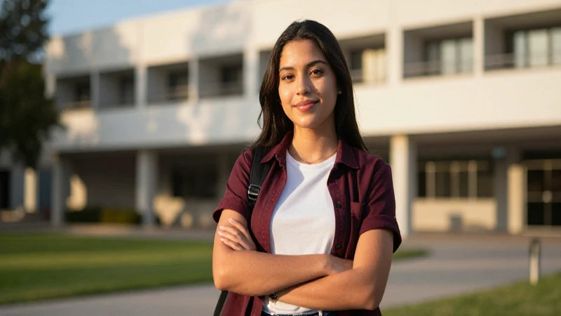 Estudiante mexicano exitoso en campus moderno al atardecer