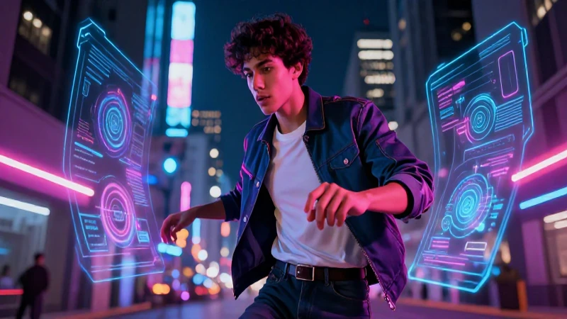 Joven mexicano digital en neón futurista