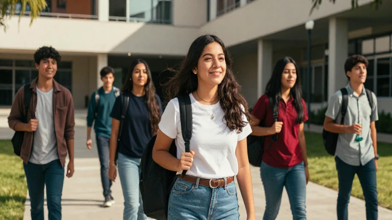 Estudiantes mexicanos en un campus vibrante y soleado