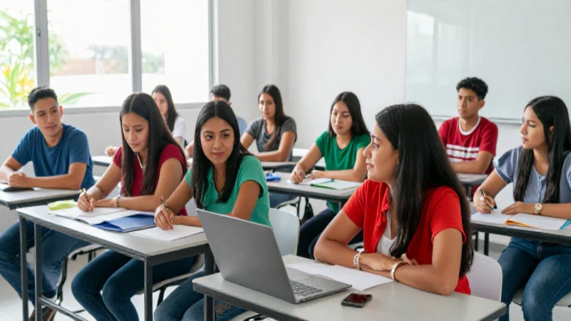 Estudiantes mexicanos colaboran en aula moderna y luminosa