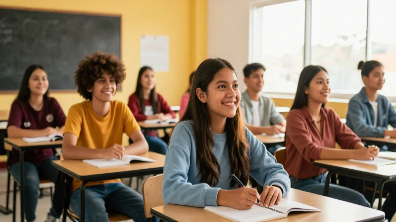 Estudiantes mexicanos felices miran hacia un futuro brillante