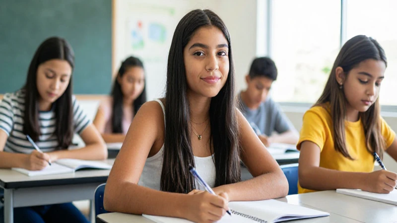 Joven estudiante mexicana brillante en clase moderna