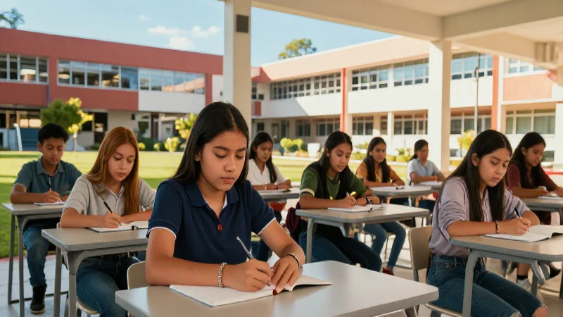 Estudiantes mexicanos en clase con luz dorada