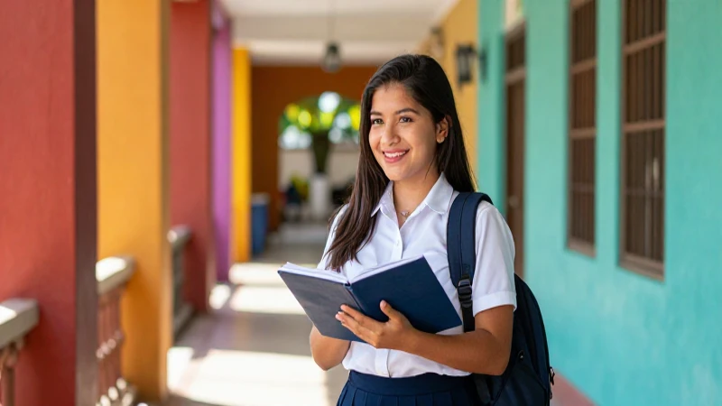 Estudiante mexicano alegre en campus vibrante