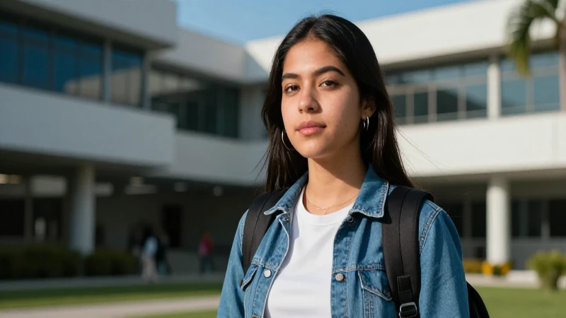 Estudiante mexicano concentrado en campus universitario vibrante