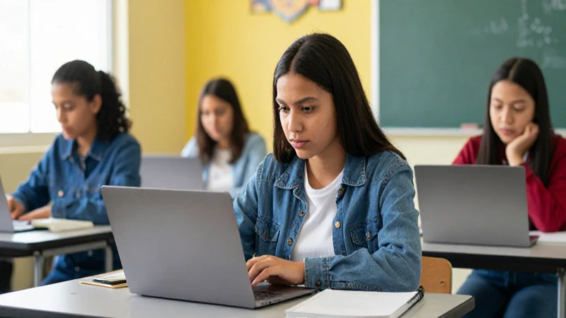 Estudiante mexicano estudia en aula moderna