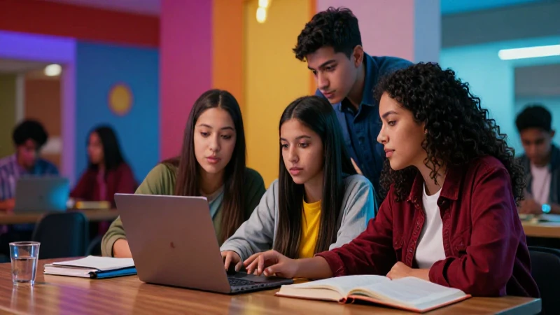 Estudiantes mexicanos colaborando en campus dinámico