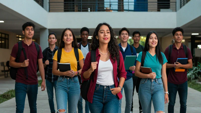 Estudiantes mexicanos vibrantes en éxito universitario