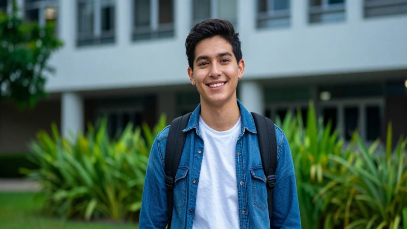 Estudiante mexicana sonriente en campus vibrante y moderno