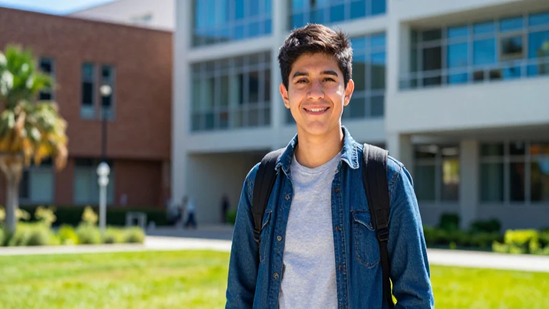 Estudiante mexicano decidido en campus vibrante