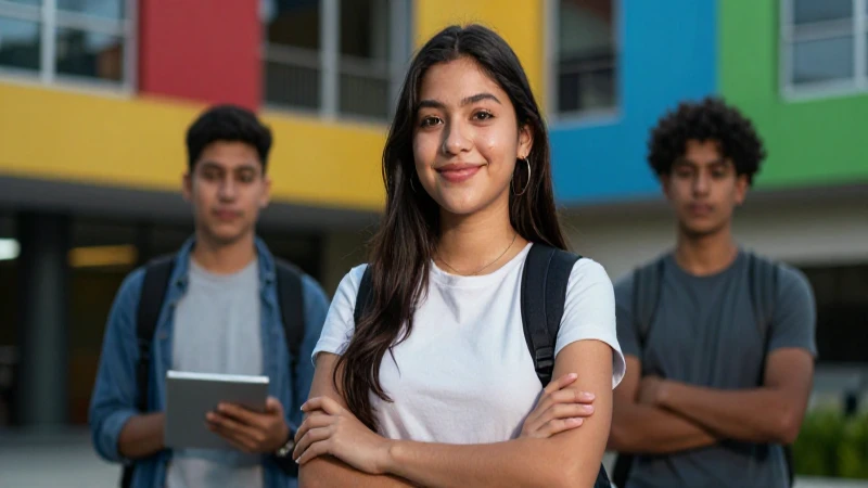 Estudiante mexicano sonriente en un campus moderno
