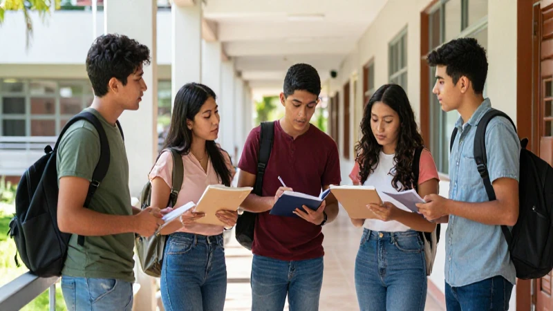 Estudiantes mexicanos colaborando en campus moderno