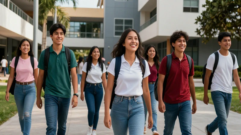 Estudiantes mexicanos alegres en campus moderno
