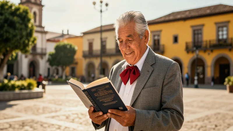 Viejo mexicano lee libro bajo luz dorada