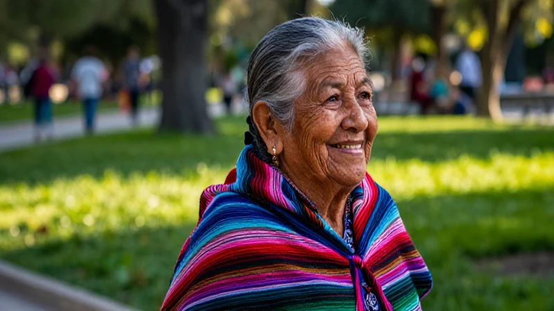 Abuela mexicana sonriente en un parque verde