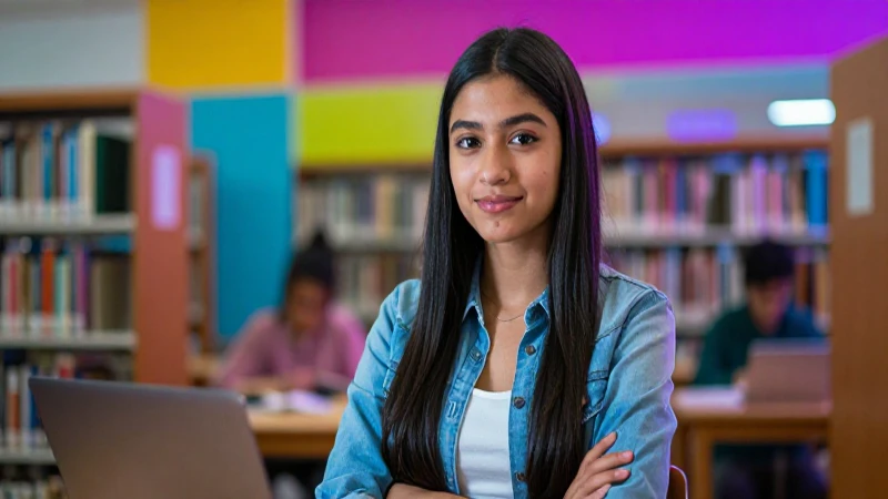 Joven estudiante mexicana estudia intensamente en campus