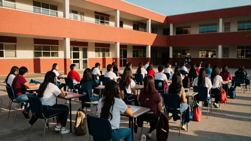 Estudiantes mexicanos en escuela moderna y vibrante