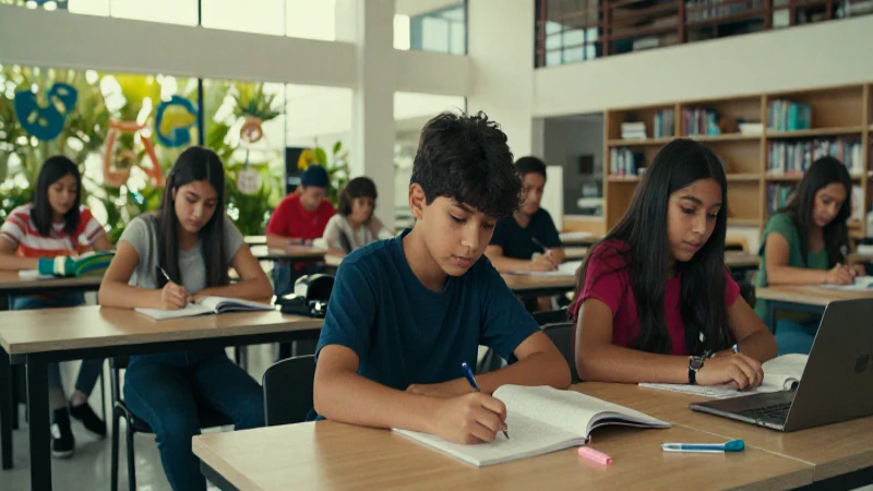 Estudiantes mexicanos en campus moderno