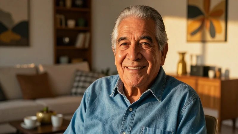 Anciano mexicano sonriente, luz dorada
