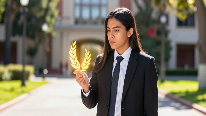 Estudiante mexicano triunfante en campus vibrante