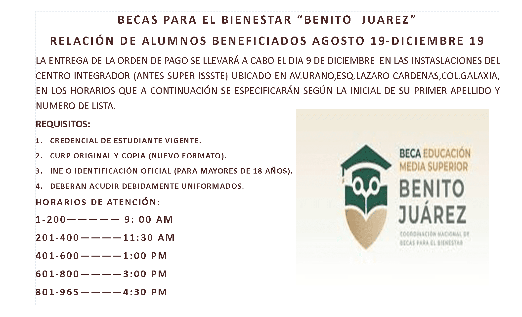 Día de otorgamiento de la beca Benito Juárez: ¿Cuándo se entrega?