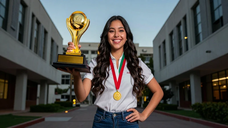 Estudiante mexicano con premio dorado en campus moderno