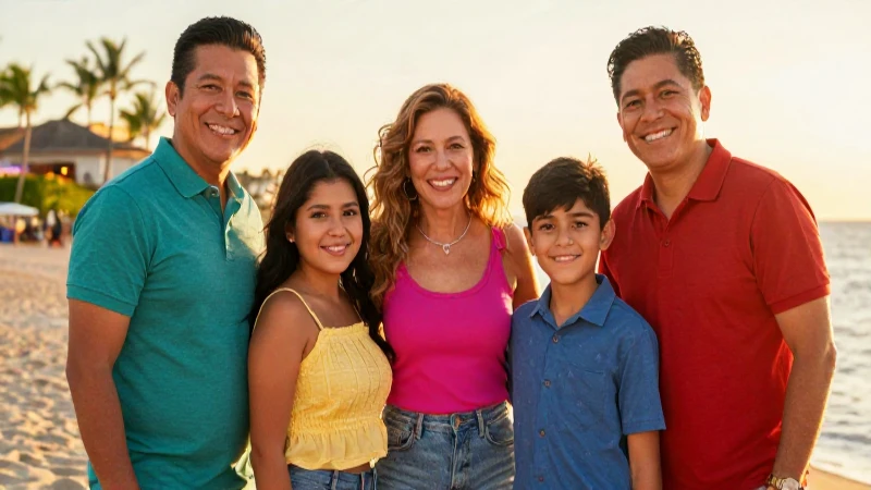 Familia mexicana alegre en luz dorada