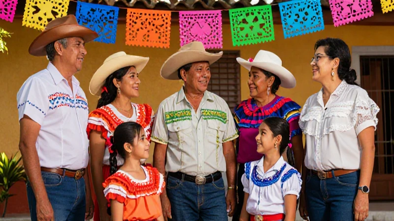 Celebración vibrante de familia mexicana alegre
