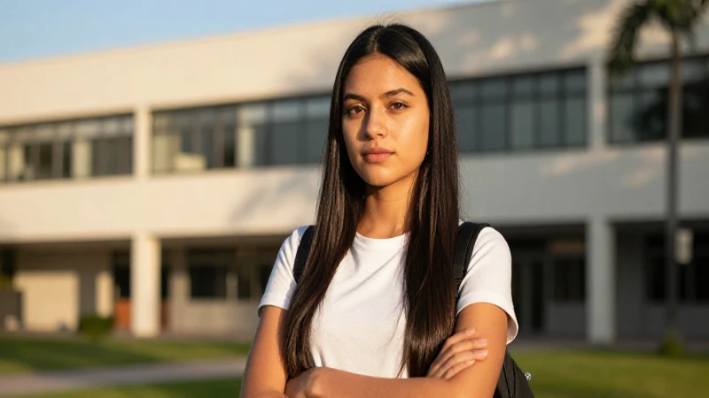 Joven mexicana decidida en el campus universitario