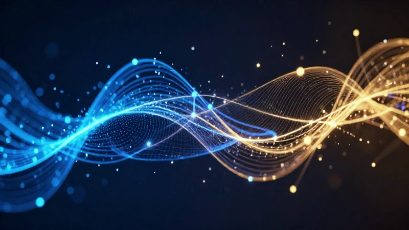 Flujo digital de nodos brillantes en azul y oro