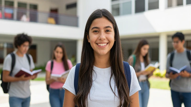 Estudiante mexicano sonriente en campus moderno