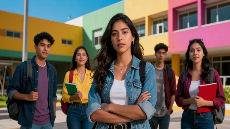 Estudiantes mexicanos ambiciosos en campus vibrante