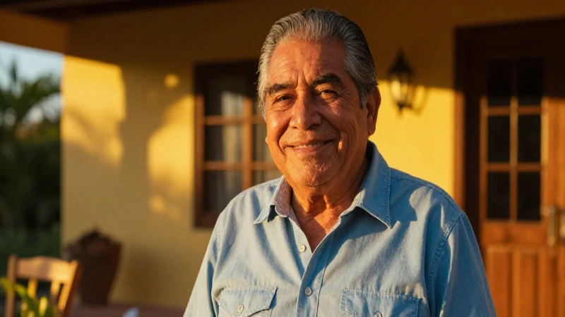 Hombre mexicano sonriente con luz dorada