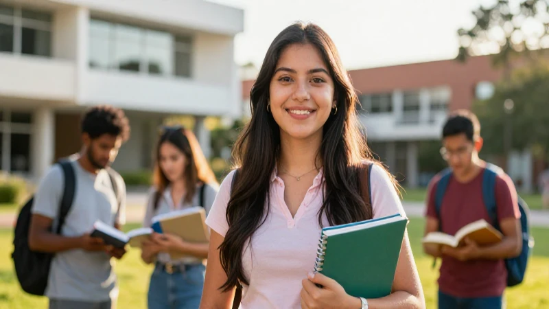 Joven mexicana estudia con luz dorada optimista