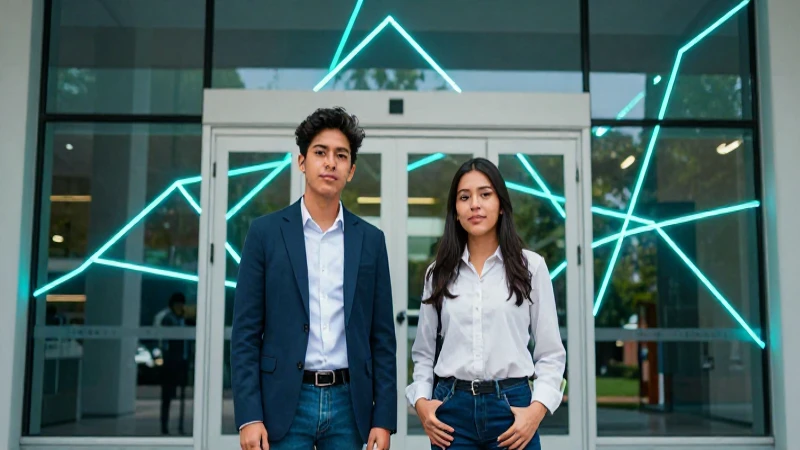 Estudiantes mexicanos en un campus moderno