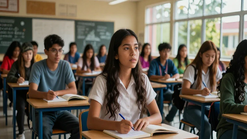 Estudiantes mexicanos vibrantes en escuela moderna