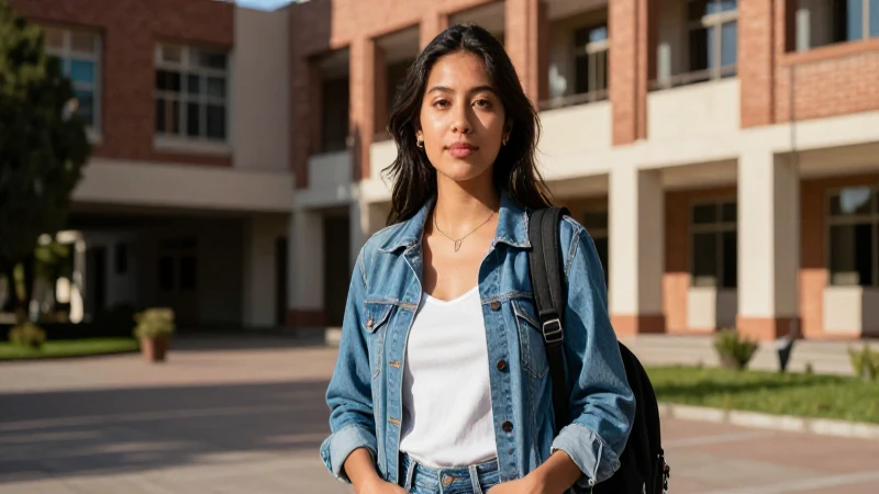 Estudiante mexicano moderno en campus universitario vibrante