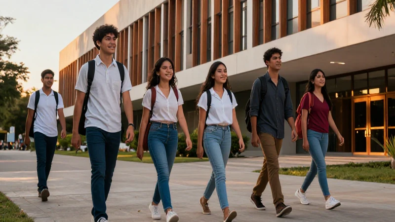 Estudiante mexicano en campus moderno vibrante