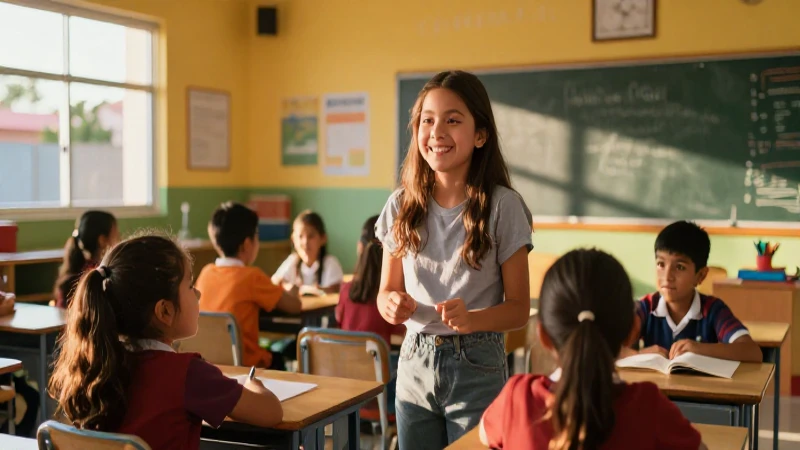 Escuela primaria Leona Vicario en México con luz dorada