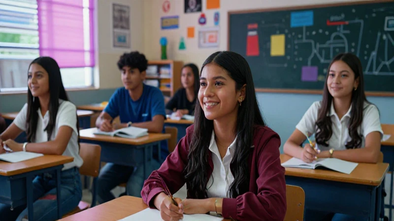 Jóvenes mexicanos felices en aula moderna