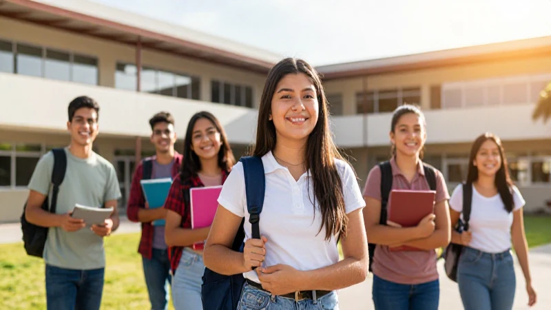 Estudiantes mexicanos alegres en moderno campus