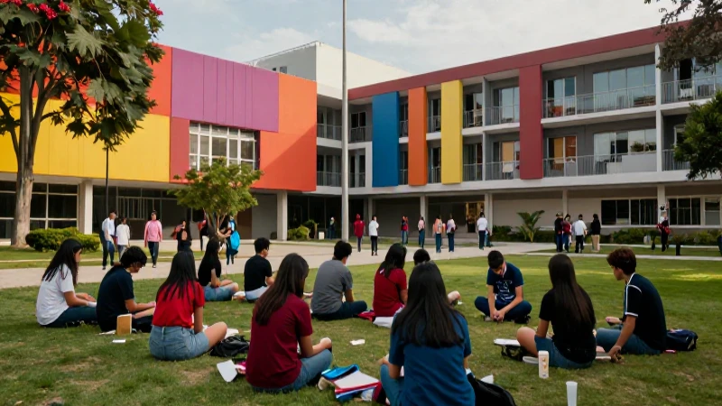 Estudiante en campus moderno y vibrante