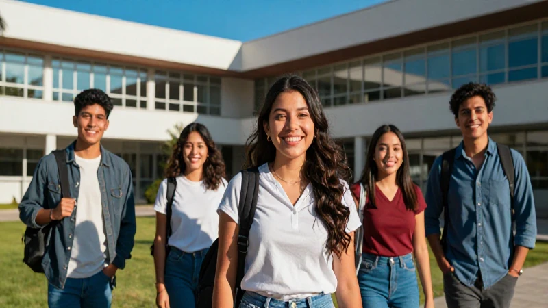 Estudiantes mexicanos en campus moderno